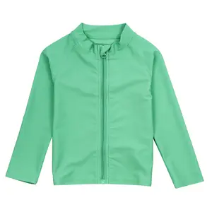 Kids UPF 50+ Long Sleeve Zipper Rash Guard Swim Shirt | "Light Jade"