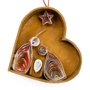 Nativity (Heart), Handmade Cinnamon and Recycled Paper Ornament