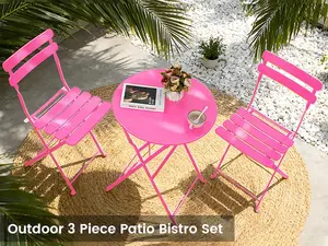 Space-Saving 3-Piece Folding Outdoor Bistro Set with Table and 2 Chairs, Great for Balcony & Apartment Patio, Black, Fully Assembled
