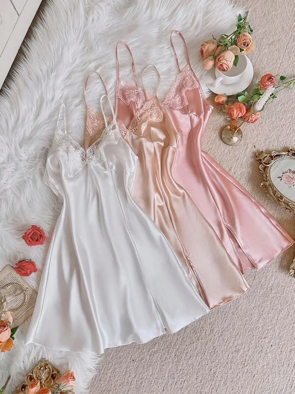 3pcs Women Embroidered Lace Sexy Nightgown Set