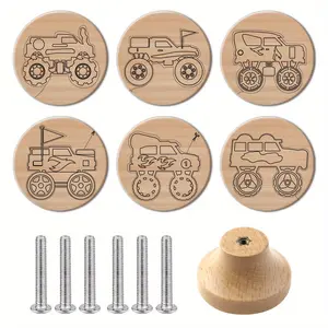 6PCS Art Nouveau Style Pulls, Handcrafted Wooden Drawer Pulls and Kitchen Cabinet Knobs, Dresser Drawer Handles, Polished Surface, Personalized Pattern Design, Decorative Drawer Pulls, Home Decor, Interior Decoration.