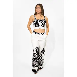 Black O-Ring Strap Detail Crop Top With Pants Set