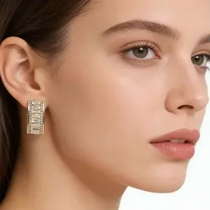 2026 TikTok Viral Baguette Cubic Zirconia Hoop Earrings for Women 14K Gold Plated Waterproof Tarnish Resistant Hypoallergenic Lightweight Comfortable Sparkle Statement Earrings Daily Party Wedding Date Night Birthday Gift Trendy Fashion Jewelr