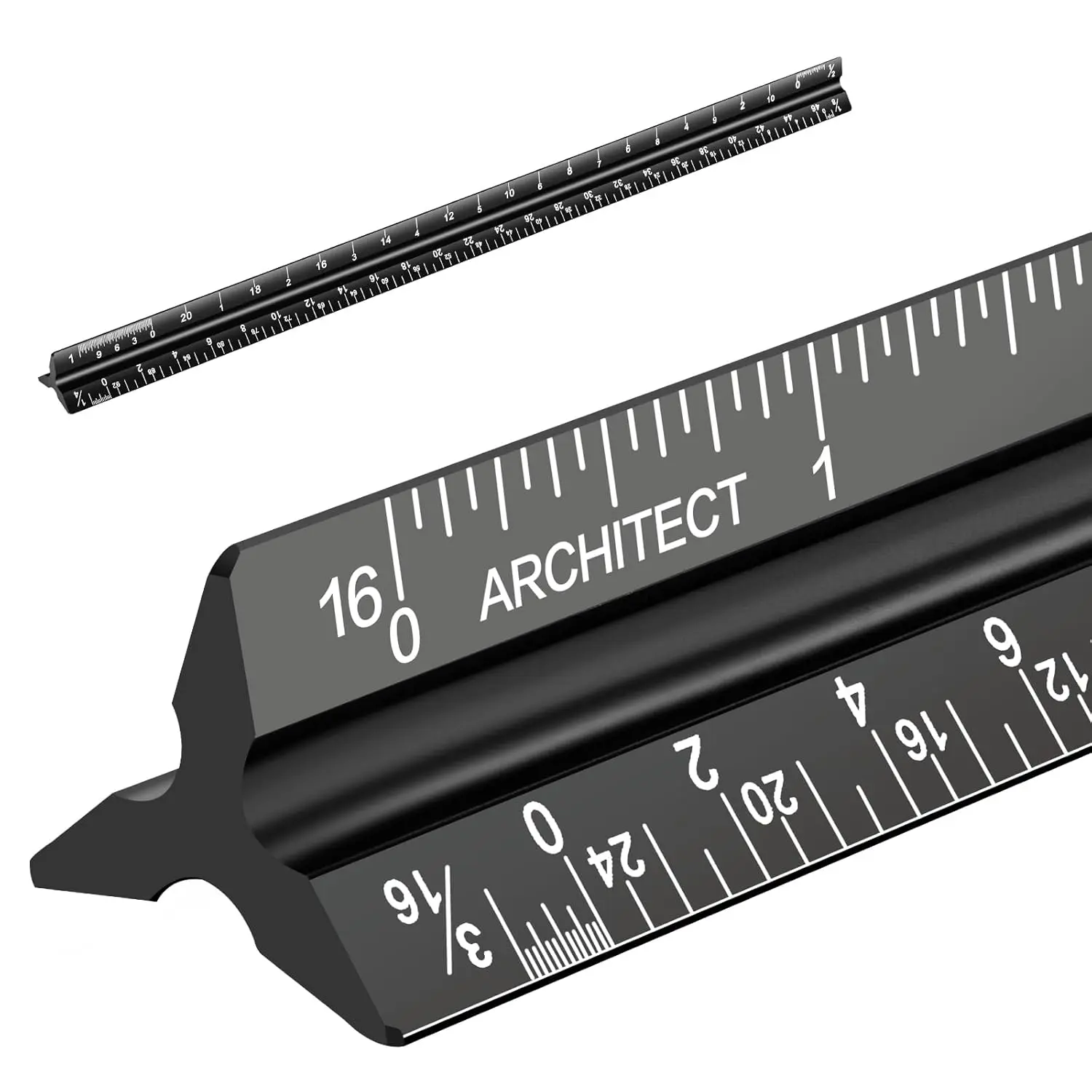 12 In Anodized Aluminum Alloy Triangular Architect Ruler for Engineers, Laser Etch, Triple Sides, Sturdy Straight Edges, Number Print, Portable Lightweight Drafting Tool (Inch Measurement, Max Durability)