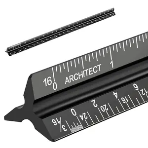 Architectural Scale Ruler Imperial Measurements 12'' Laser-Etched Aluminum Architect Triangular Ruler Black Architects