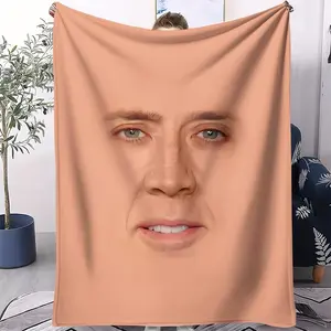 1pc Funny Nicolas Cage Face-Themed Flannel Blanket - Vintage Style, All-Season Cozy Throw for Home, Car, Camping, Travel, Office & Bed - Machine Washable ,Kids Adults Throws Travel Blanket Christmas Holiday Birthday Party Gifts