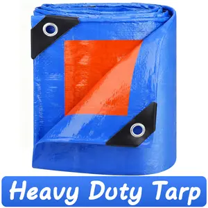 Blue & Orange Waterproof Tarpaulin, Outdoor Protective Cover High tensile strength, waterproof, reinforced edges, aluminum grommets, all-weather protection. Ideal for vehicle protection, yard covering, emergency rainproofing and camping.