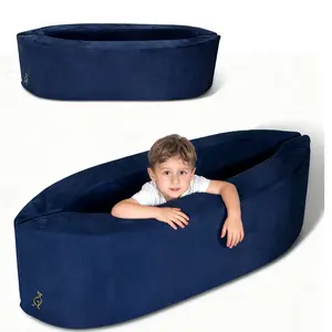 Ted Kangaroo Sensory Chair for Kids — Sensory Soft Canoe for Children – Deluxe Adjustable Compression Peapod Foam Dark Blue