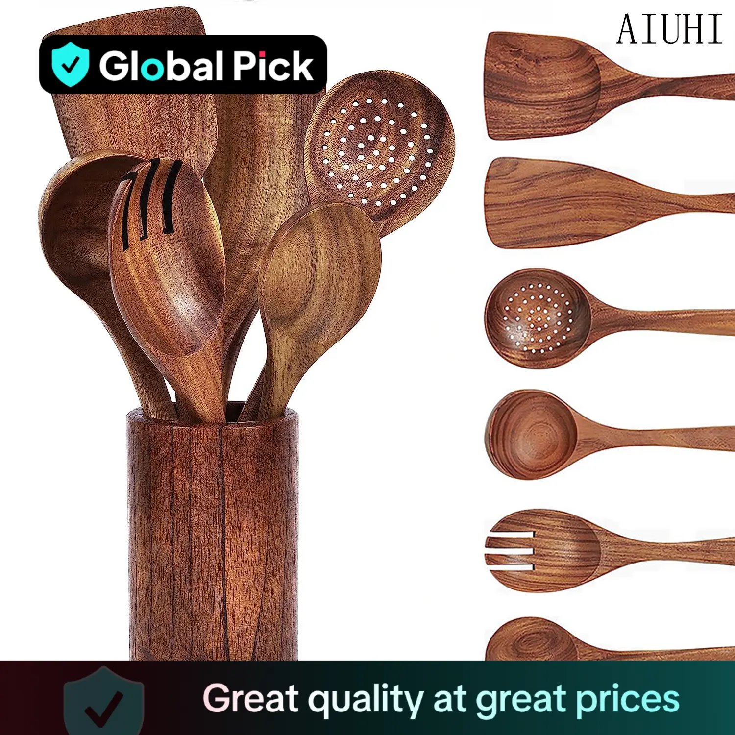 Wooden Utensils Set, 7 Counts/set Kitchen Utensils Cooking Set with Storage Bucket, Kitchen Utensils Set for Home Use, Hand Tools