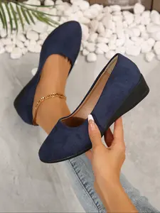 Women's Round Toe Slip-on Flats, Soft Pu Leather Fall, Lightweight Rubber Sole, All-season Comfortable Design, Slip On Shoes, Casual Trendy Flat