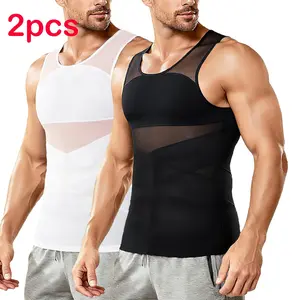 Mens Compression Shirt for Gynecomastia Undershirts Tummy Control Body Shaper Vest Mesh Shapewear Workout Tank Tops
