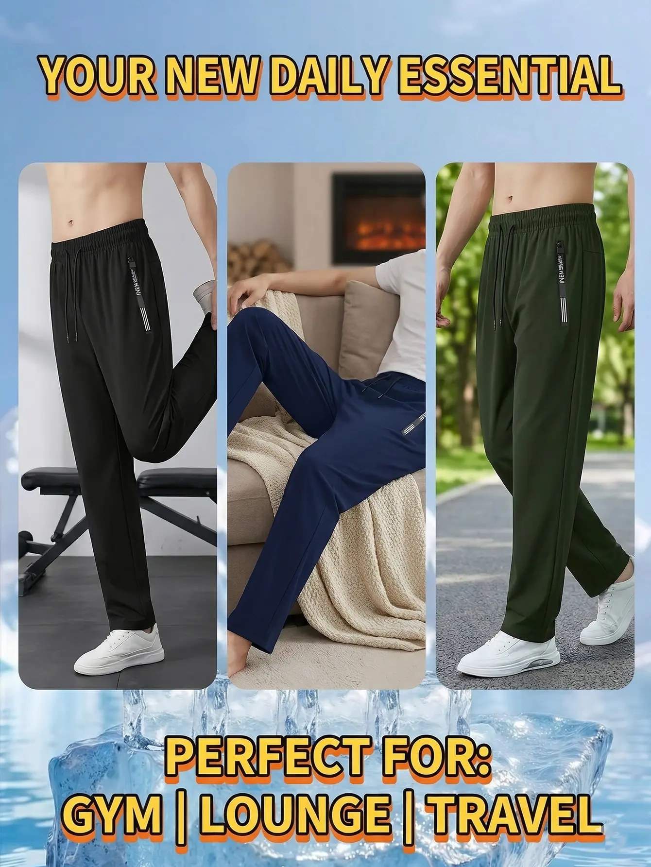 Men's Ice Silk Joggers - Breathable Mid-Elastic Fabric, Elastic Waistband Design, Straight-Leg with Pockets - Solid Color Outdoor Casual Sports Pants, Machine Washable, Comfort Fit, Versatile Style, Durable Material, Perfect for Gym Enthusiasts, Athletic