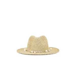 florabella Taylor Hand Crochet Raffia Sunhat Metallic Cord And Tassel in Natural, Gold & White