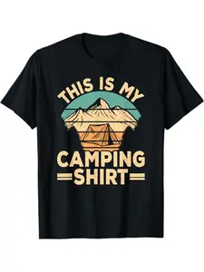 Men's & Women's Retro Camping T-Shirt 100% Cotton Short Sleeve Tee with Camper Van Graphic Print, Breathable Round Neck Shirt for, Outdoor Adventures & Casual Wear - Vintage Camping Design for all-Season