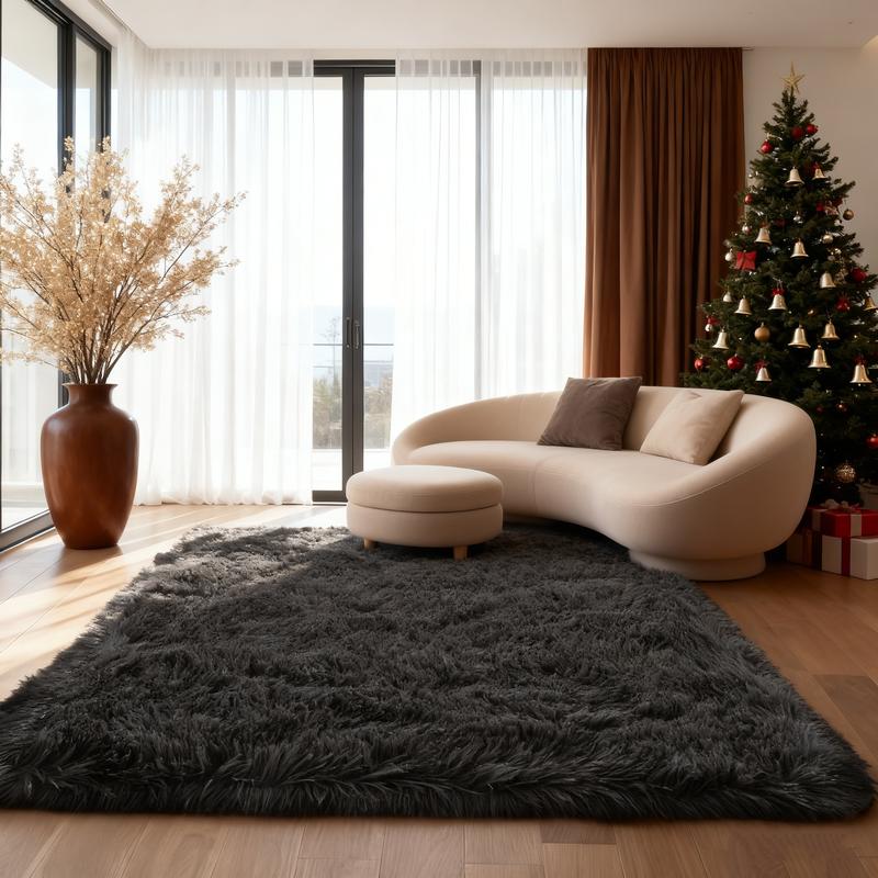 Shag Area Rugs for Living Room Bedroom , 5x8 Ultra Soft Fluffy Non-Slip Rug, Washable Indoor Carpet for Dorm Nursery Kids Room, Black Home Decor Shag Area Rugs for Living Room Bedroom , 5x8 Ultra Soft Fluffy Non-Slip Rug, Washable Indoor Carpet for Dorm Nursery Kids Room, Black Home Decor