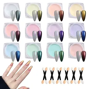 12 Color Mermaid Pearl Chrome Nail Powder Metallic Mirror Effect Iridescent Aurora Nail Glitter for Gel Nails Decor Manicure Design Supplies