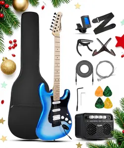 Tostar Electric Guitar Full Size Kit for Beginners Stratocaster 6 String with Amp HSS Pickup with Gig Bag,Capo,Tremolo,Tuner, Strap, Picks Blue Electric Guitars 39" for Gifts