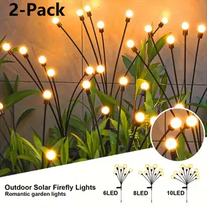 Solar Powered Firefly Light String 2-Pack - Waterproof Outdoor Landscape Lighting with Auto On/Off Sensor, 6/8/10 LED Options, 600mAh Rechargeable Battery, Whimsical Glow for Garden, Patio - Ideal Holiday Gift Display