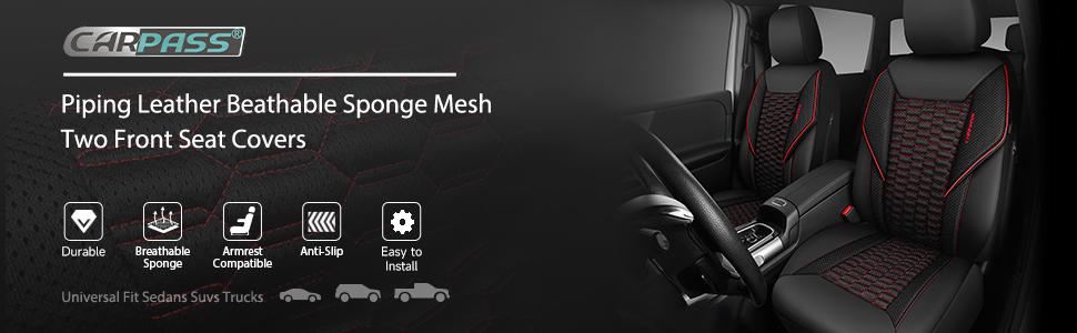 CAR PASS 3D Foam Mesh Leather Car Seat Covers Front Seats, Air Cool Mesh Front Seat Covers for Car, Universal Fit for SUV Truck Sedan Automotive, Armrest Airbag Compatible