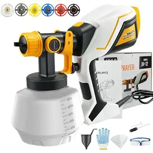 ZHUITU Paint Sprayer 1000W HVLP Electric Spray Paint Gun with 6 Copper Nozzles and 3 Spray Patterns 1200ML High Capacity Container for Furniture, Fences, Walls, Garage Doors (Yellow) latex paint pain pintura  en  aerosol lirun yer tils tool machine spray