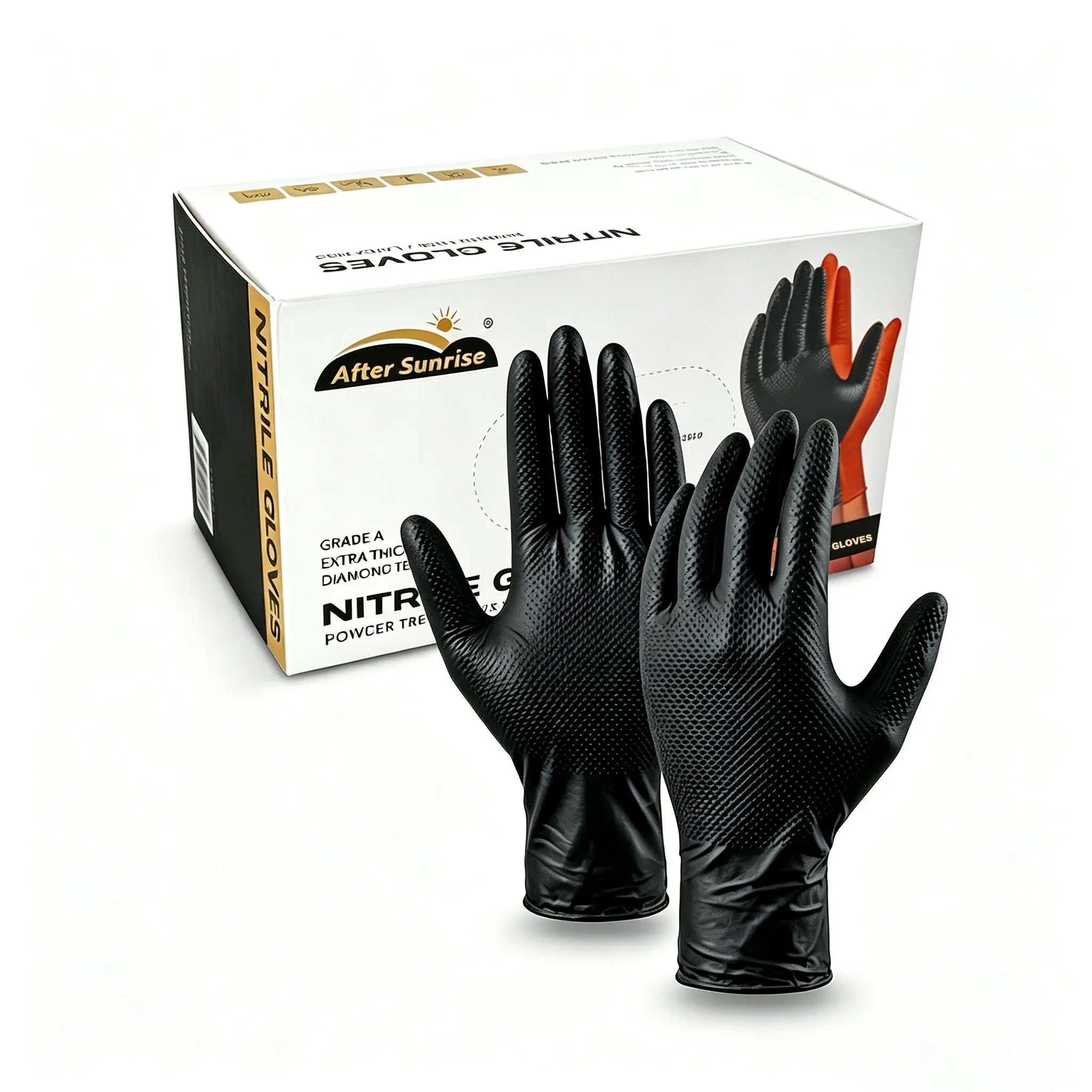 10Mil Heavy Duty Disposable Nitrile Gloves 100 Count, Diamond Textured Grip Gloves, Chemical Resistant for Auto Repair, Food Service, Cooking