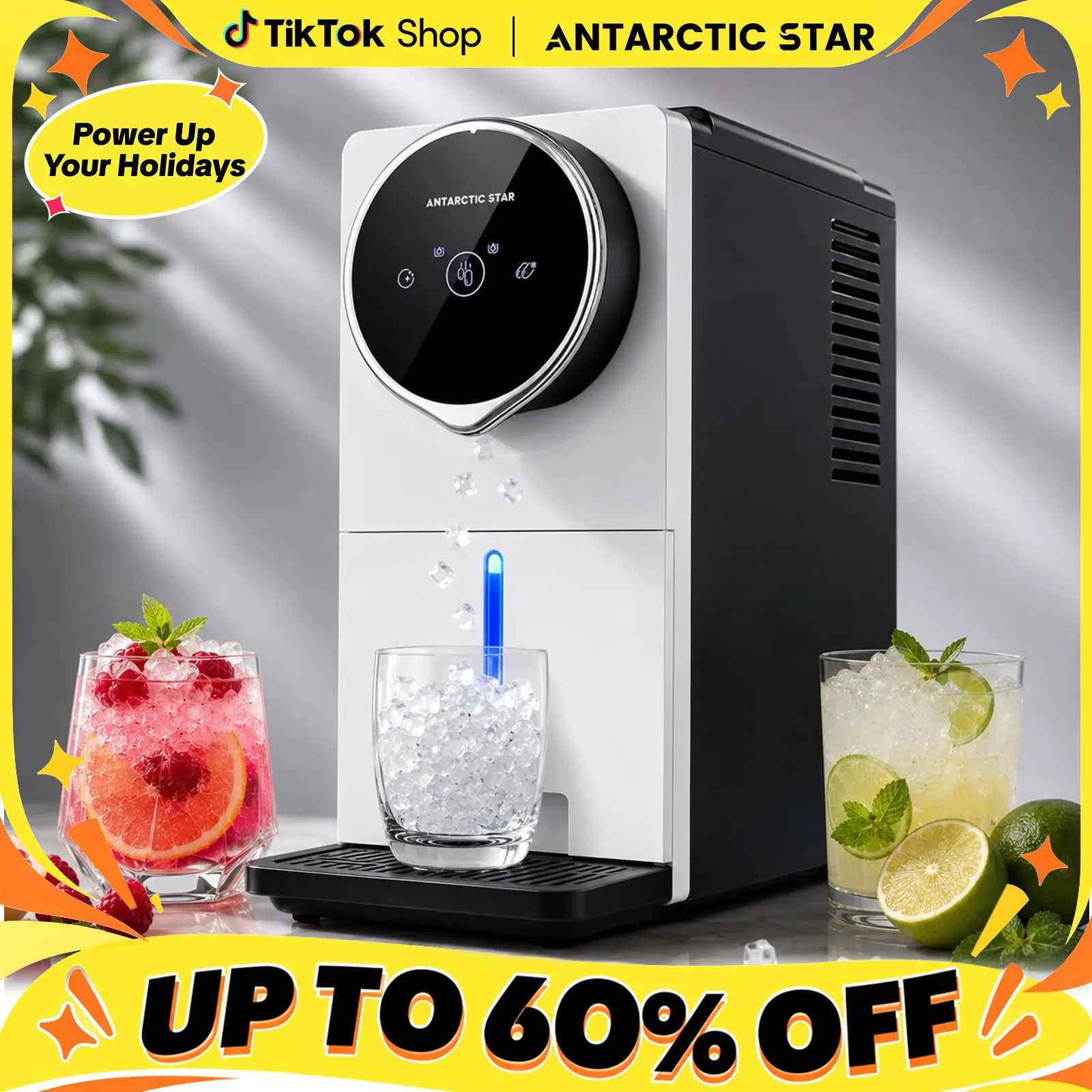 Antarctic Star Gen 2 Countertop Icemaker - Fast Nugget Ice Production Kitchen Appliance, Auto Soft Chew Maker, Convenient Dispensing, Self-Cleaning, Touchscreen, 33lbs/day, 1.8L Tank, Portable for Home Office,techvibes