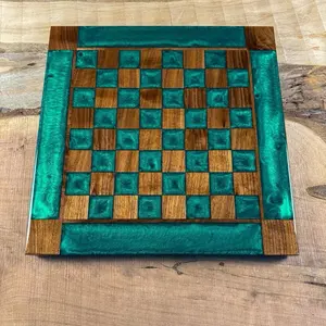 Emerald Green Black Walnut Chess Board (INCLUDES PIECES)