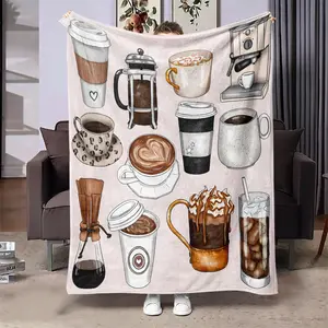 Coffee Themed Soft Blanket, Casual Comfy Bedding Throw Blanket, Air-conditioned Room Blanket, Warm Nap Blanket for Home Office Travel Camping