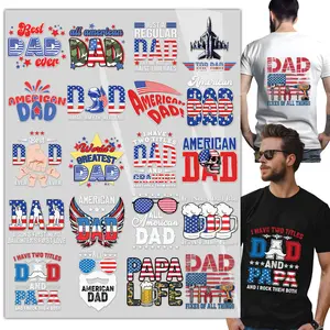 20 Sheets Father’s Day DTF Heat Transfer Bundle – American Dad Patriotic Designs – USA Flag Heat Press Ready Iron On Transfers for Shirts, Hoodies & Gifts
