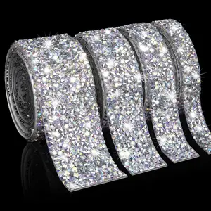Rhinestone Decorated Glitter Trim Ribbon, 1 Count Self-adhesive Diamond Crystal Ribbon Roll, Suitable for Handicrafts, Gift Packaging, Party Decoration, and DIY Projects