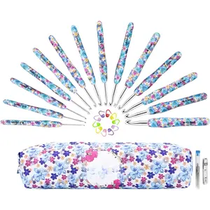 Crochet Hooks Set,14 Size 2.25mm(B)-10mm(N) Extra Long Crochet   Handle Smooth Hooks Knitting  Kit, DIY Knit  Weave Yarn Set, Christmas Crochet  (Blue)