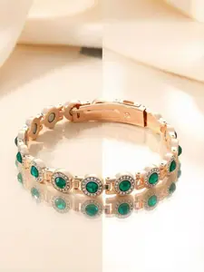 4x Strength Magnetic Copper Bracelet for Women, Rose Gold Emerald Crystal, Elegant Geometric Design, All Seasons, Includes Gift Box