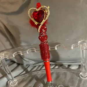 Fancy red heart custom made retractable beaded pen