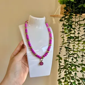 Strawberry Pearl Necklace with Pink Stone Charm
