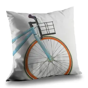 Begin Home Decor C1PT1414D4G30F 14 x 14 in. Orange & Blue Bike Throw Pillow - Home Decor Accent Piece