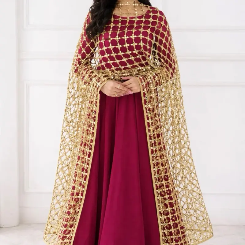 Mirror Dupatta only Heavy Quality Crushed Fabric Designer Festive Wear Fully Cutwork 2.25mtr