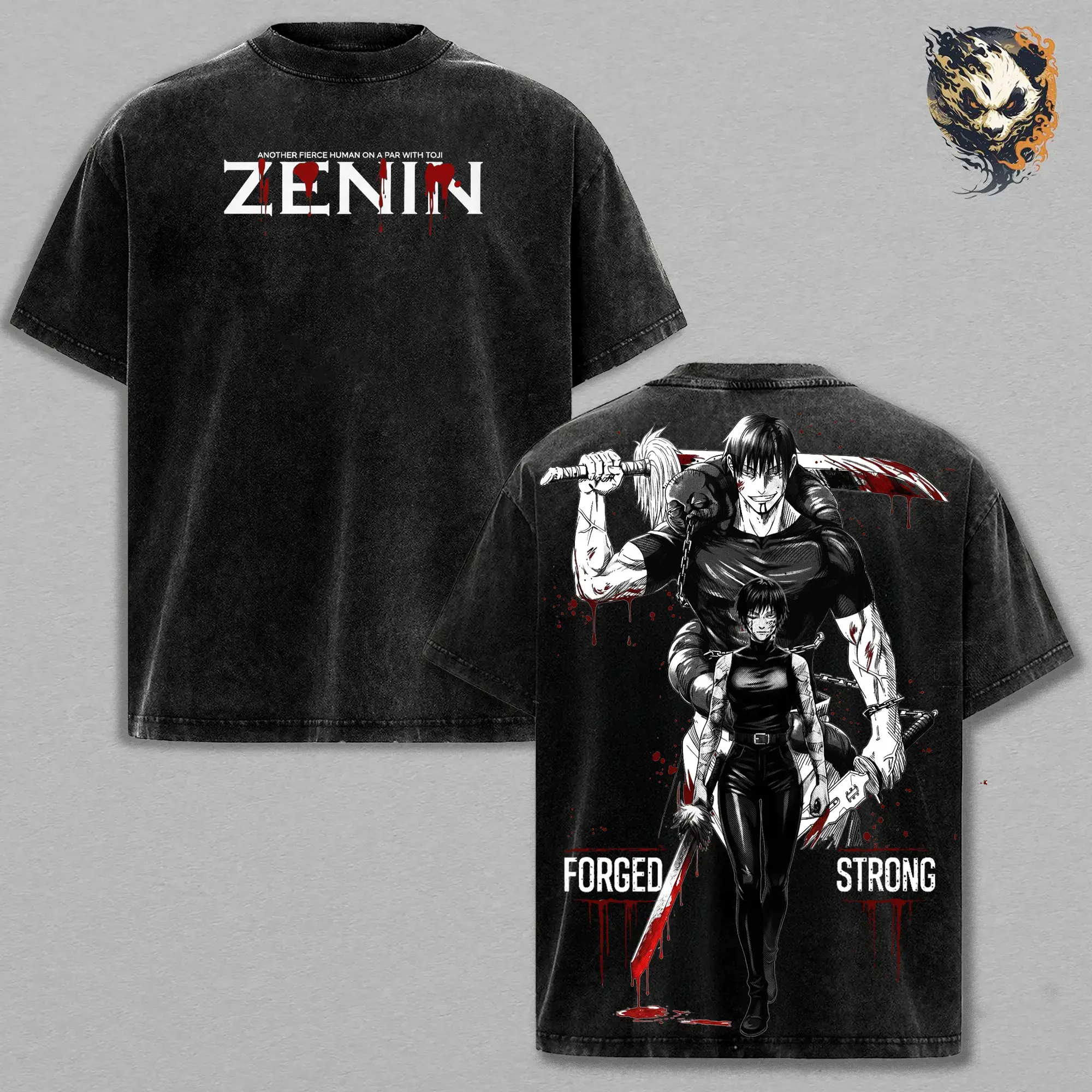 Men's Jujutsu Kaisen Maki Zenin Casual Short-Sleeve T-Shirt - Seamless Washed Fabric, Manga Graphic, Heavenly Restriction Warrior Top, Heavyweight Oversized Streetwear, Menswear Apparel Gift for Anime Fans