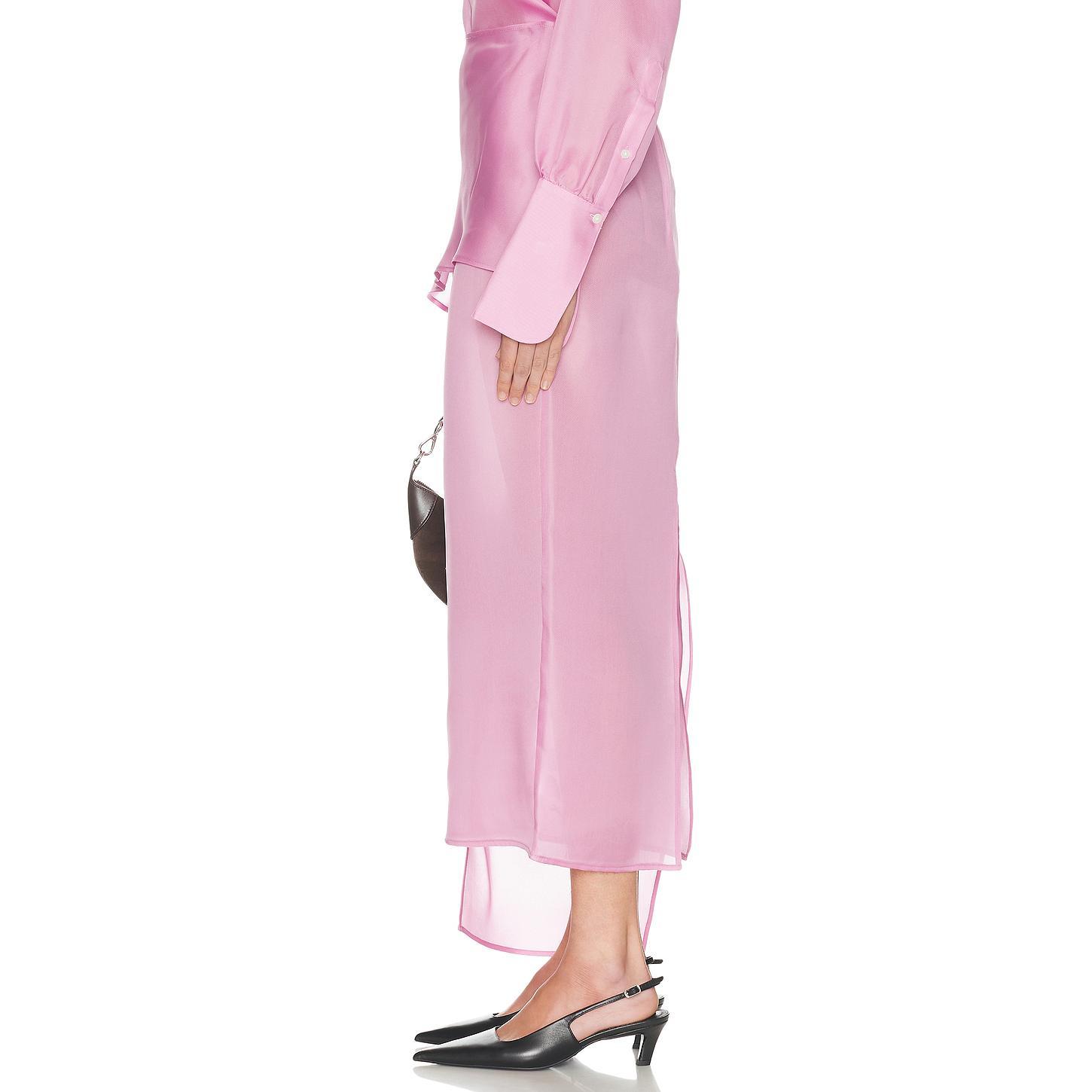 Helsa The Silk Gazar Skirt With Drape in Stone