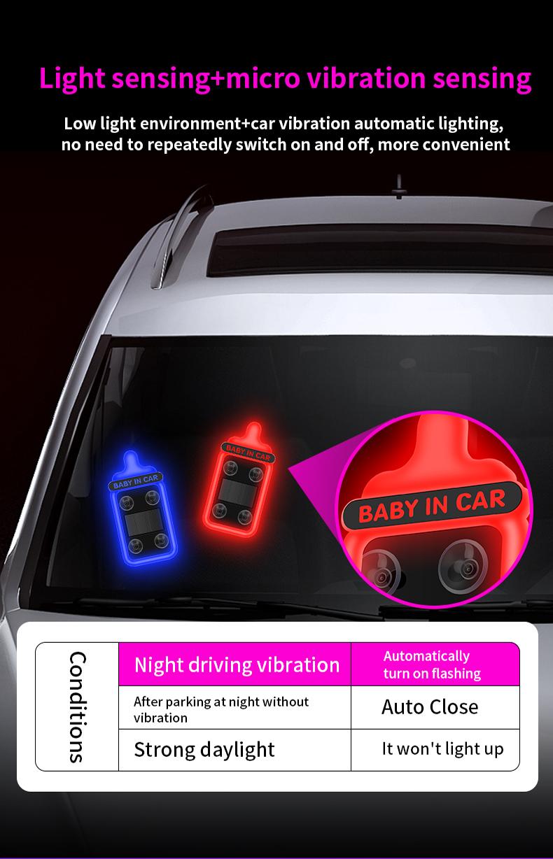 Car Baby Bottle Light Solar LED Decorative Warning Light, Triangle Window & Rear Window Interior Ambient Light, Baby On Board