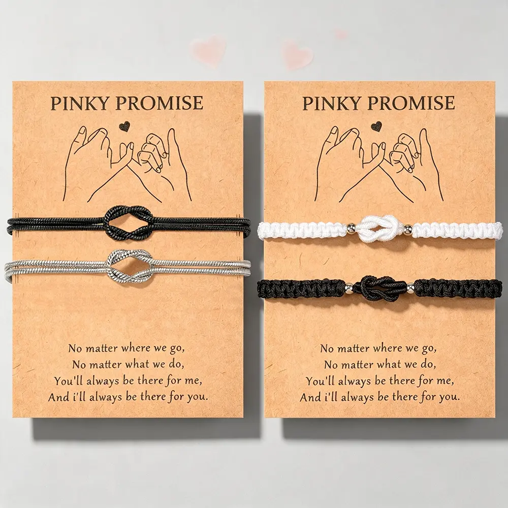 4Pcs(2 Sets) Pinky Promise Matching Bracelets For Couples - Promise Knot Distance Relationship Bracelet Perfect Valentine’s Day Christmas Gift For Him Her
