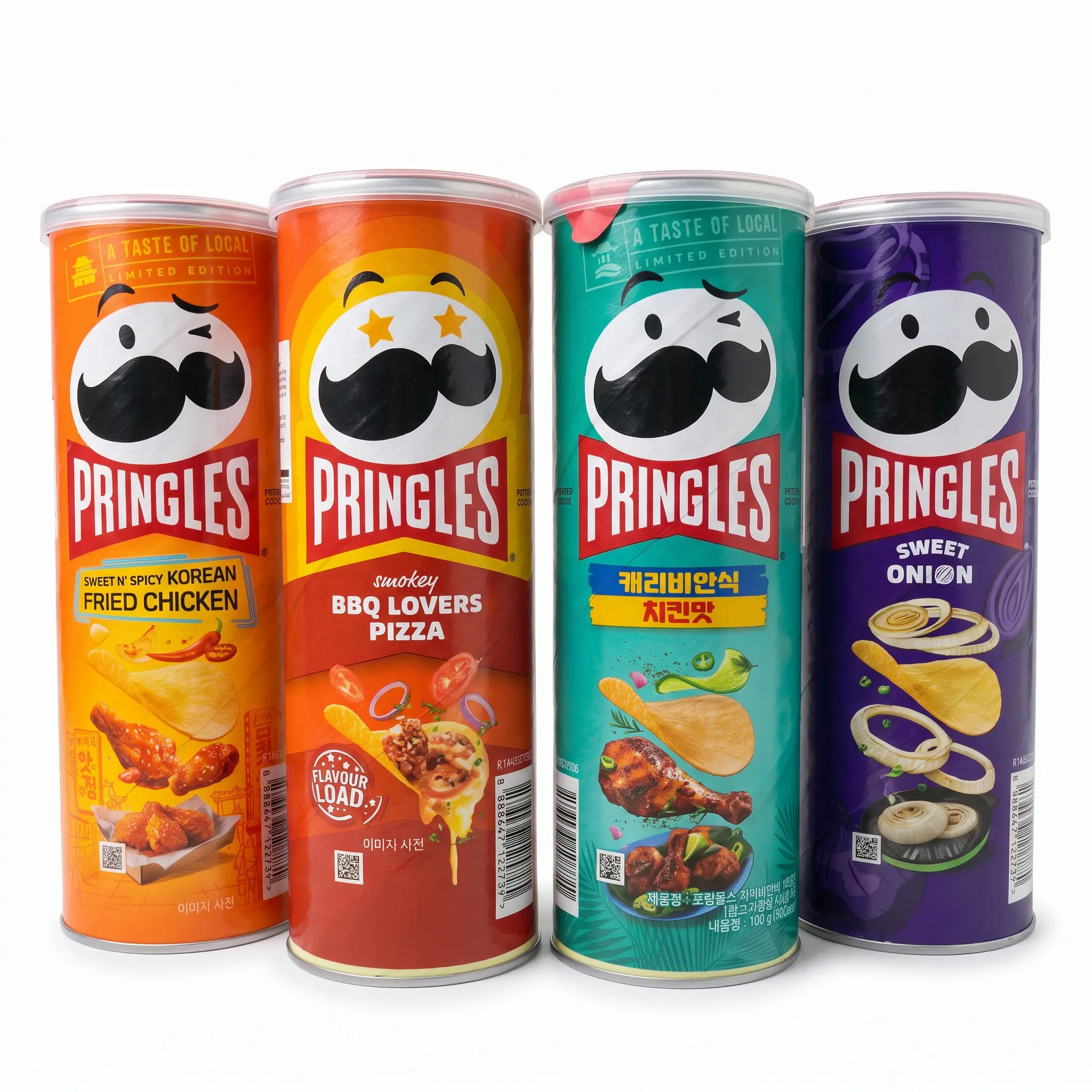 Korean Pringles Exotic Flavor Variety Pack 4 Cans, Rotating Flavors Weekly, May Include Hot Tteokbokki, Korean Fried Chicken, Sweet Onion & Butter Caramel