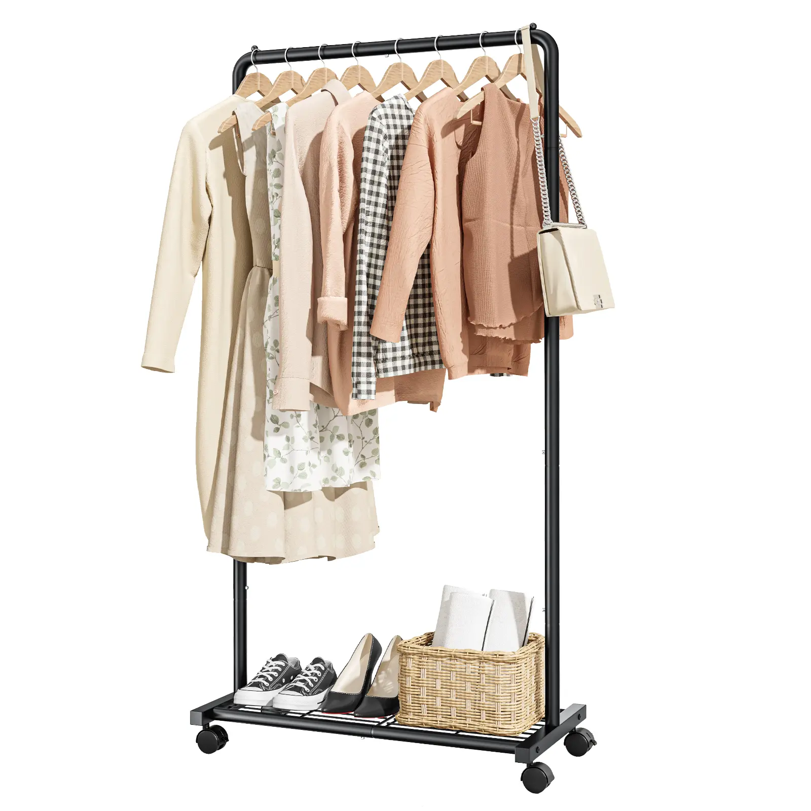 Black Clothes Rack Stand, Freestanding Garment Rack for Hanging Clothes, Coats & Dresses Black Clothes Rack Stand, Freestanding Garment Rack for Hanging Clothes, Coats & Dresses
