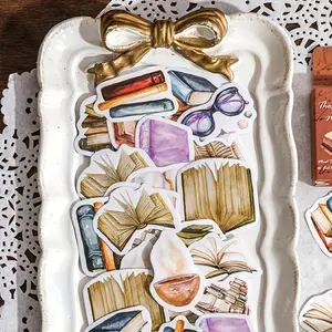 Book Pattern Sticker, 1 Box Retro Book Pattern Sticker, DIY Decorative Sticker for Scrapbooking, Journaling, Gift Wrapping