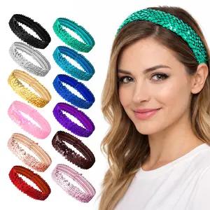 Mandala Crafts Stretch Elastic Sequin Headband, Sparkle Glitter Fashion Head Band 12 Pack Set for Sports, Dance, Party, Women, Girls, Babies