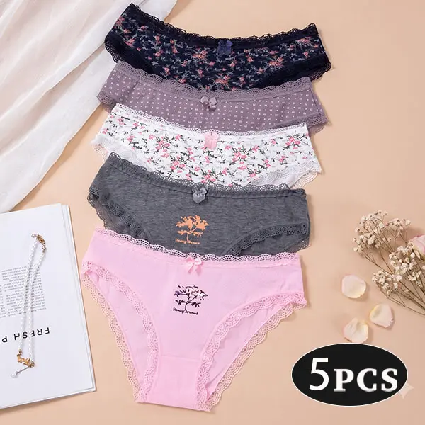 5 Pack Women Cotton Low Rise Briefs, Soft Breathable Comfort Healthy Daily Wear Panties