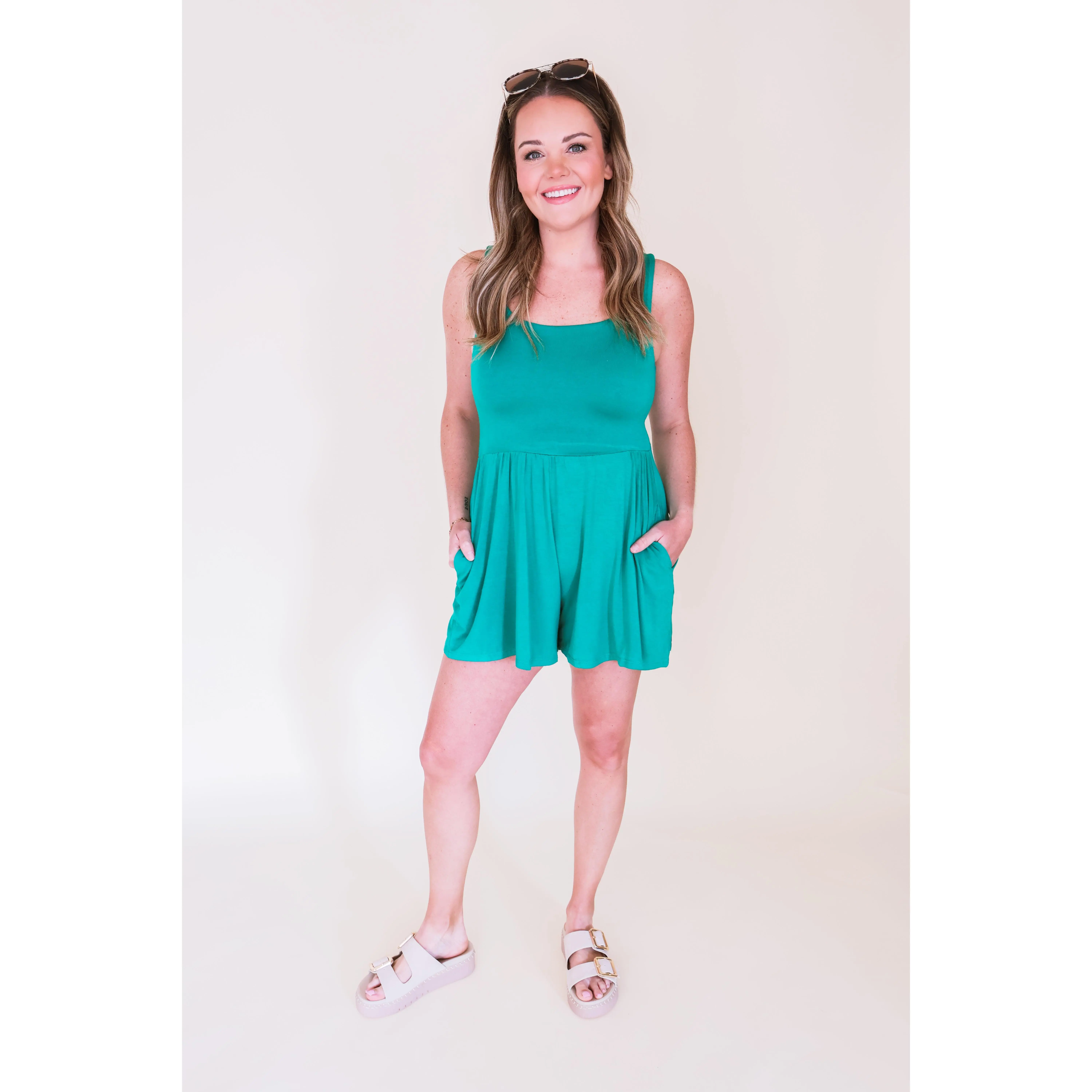 Double Layered Tank Romper - K Green