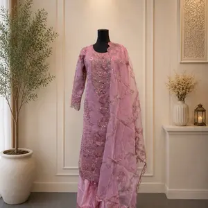 Pakistani dress designer by SADABAHAR 3-Piece Stitched Suit fabric is organza scarf material organza ready-to-wear nature of the outfit. Womenswear