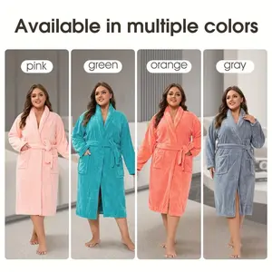 Women's Plus Size Oversized Coral Fleece Bathrobe, Quick-Dry Soft Skin-Friendly Breathable Homewear Loungewear, Perfect for Home Hotel Travel, Ideal Christmas Gift