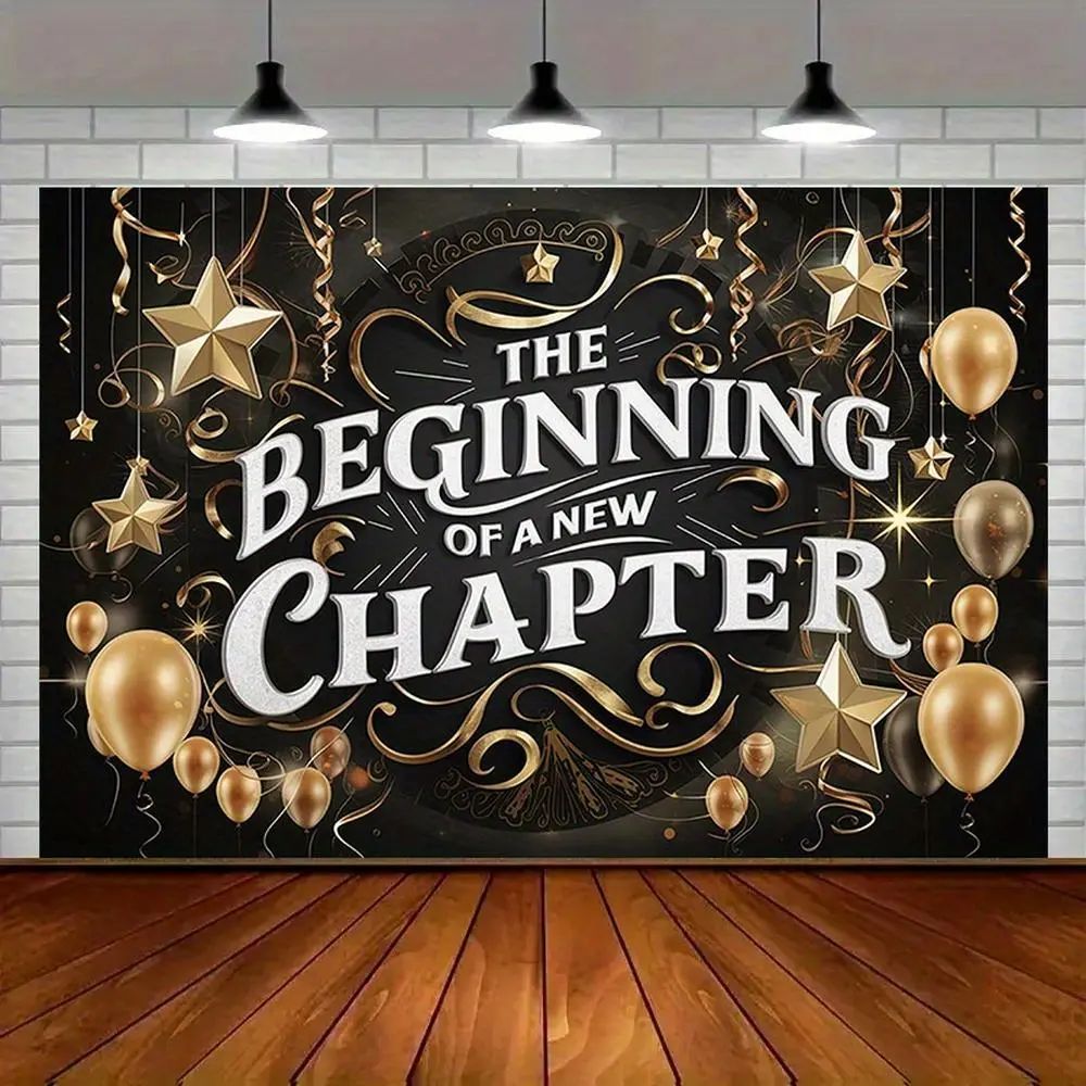 Modern Farmhouse Fabric Banner Ornament - 1pc Polyester "Start of a New Journey" Backdrop, Happy Birthday Photo Prop for Retirement Celebrations