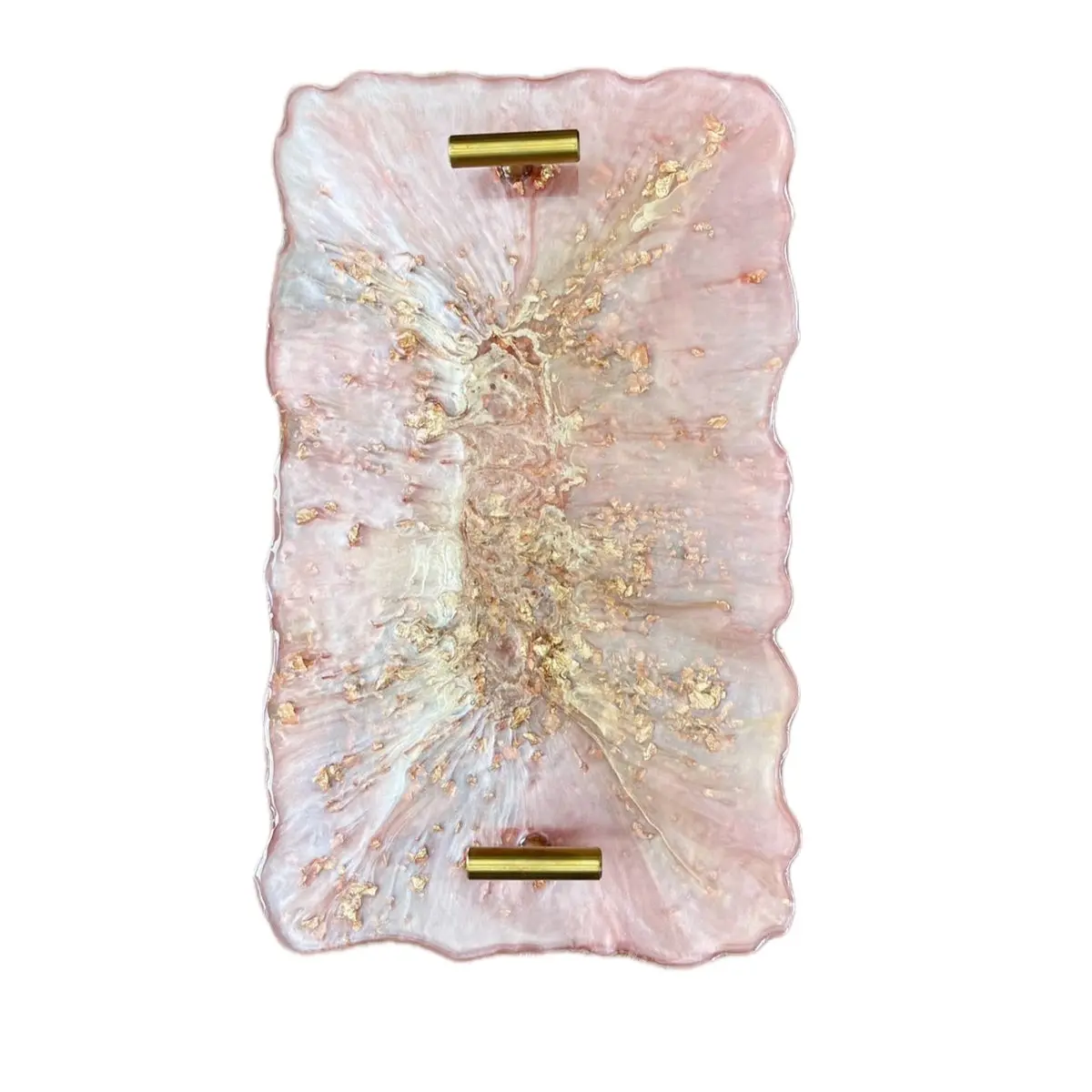 Custom by asHa Handmade Apricot Quartz + Gold Flake Resin Rectangular Tray with small gold t-bar handles for Vanity or Entertaining guests Decor Gift Ornaments Friend